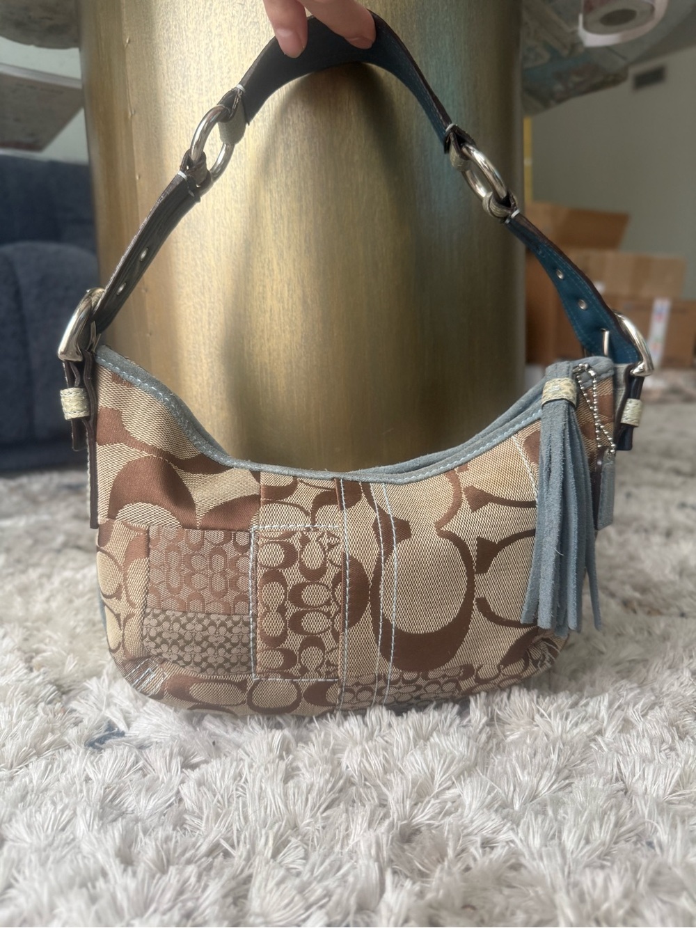 COACH VINTAGE 2005 BLUE PATCHWORK MINI SOHO HOBO